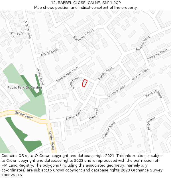 12, BARBEL CLOSE, CALNE, SN11 9QP: Location map and indicative extent of plot