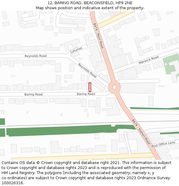 12, BARING ROAD, BEACONSFIELD, HP9 2NE: Location map and indicative extent of plot