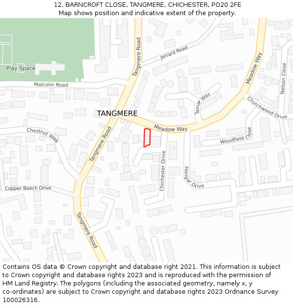 12, BARNCROFT CLOSE, TANGMERE, CHICHESTER, PO20 2FE: Location map and indicative extent of plot
