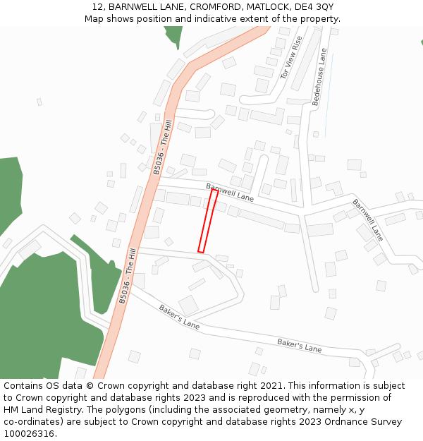 12, BARNWELL LANE, CROMFORD, MATLOCK, DE4 3QY: Location map and indicative extent of plot