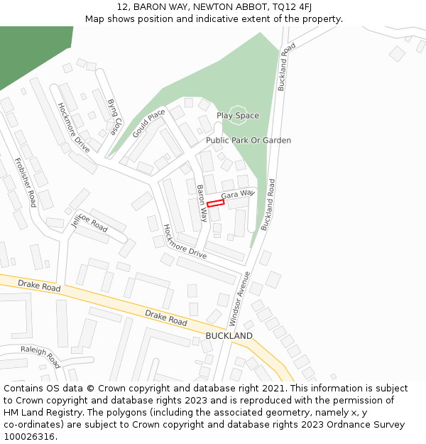 12, BARON WAY, NEWTON ABBOT, TQ12 4FJ: Location map and indicative extent of plot