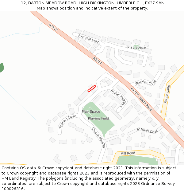 12, BARTON MEADOW ROAD, HIGH BICKINGTON, UMBERLEIGH, EX37 9AN: Location map and indicative extent of plot