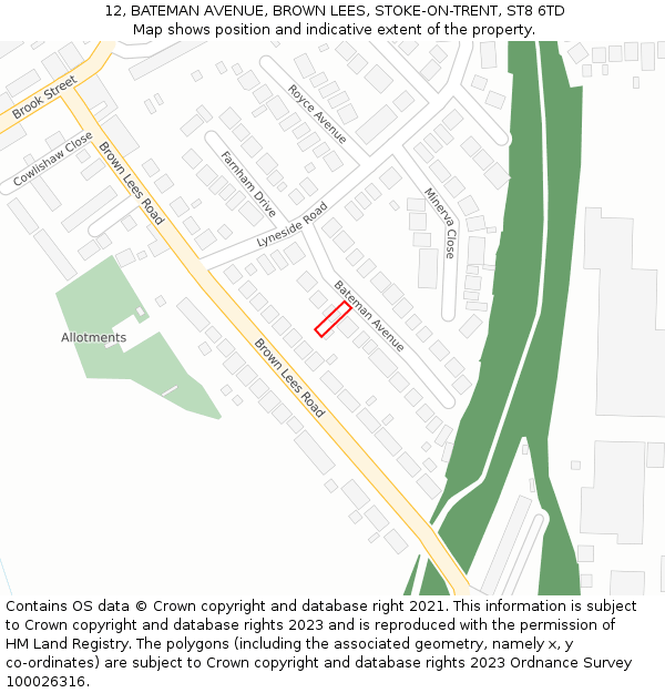 12, BATEMAN AVENUE, BROWN LEES, STOKE-ON-TRENT, ST8 6TD: Location map and indicative extent of plot