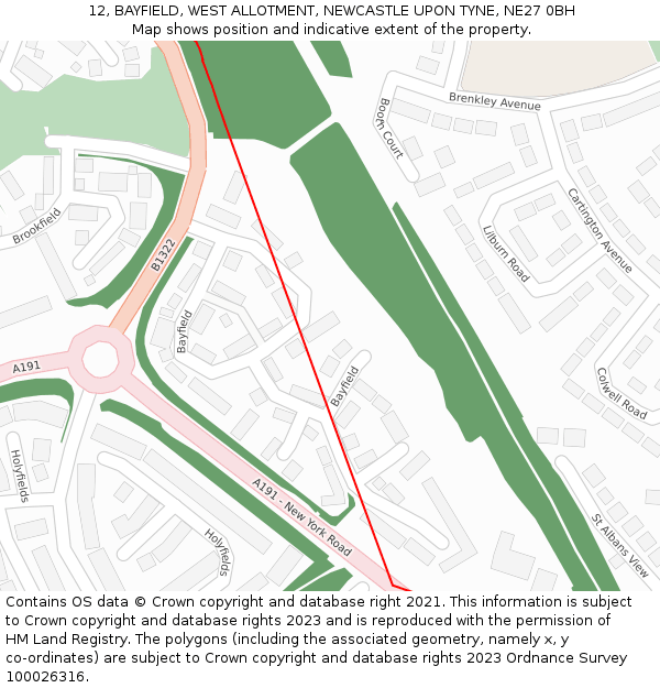 12, BAYFIELD, WEST ALLOTMENT, NEWCASTLE UPON TYNE, NE27 0BH: Location map and indicative extent of plot