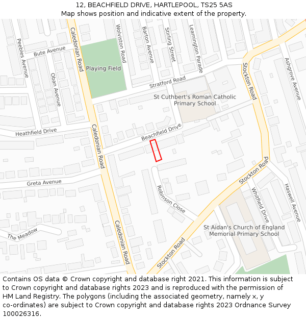 12, BEACHFIELD DRIVE, HARTLEPOOL, TS25 5AS: Location map and indicative extent of plot