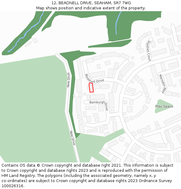 12, BEADNELL DRIVE, SEAHAM, SR7 7WG: Location map and indicative extent of plot