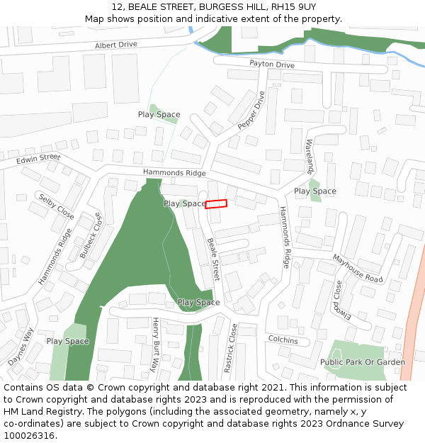 12, BEALE STREET, BURGESS HILL, RH15 9UY: Location map and indicative extent of plot