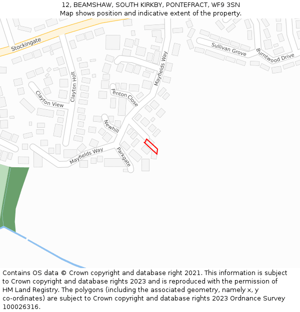 12, BEAMSHAW, SOUTH KIRKBY, PONTEFRACT, WF9 3SN: Location map and indicative extent of plot