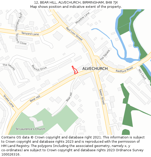 12, BEAR HILL, ALVECHURCH, BIRMINGHAM, B48 7JX: Location map and indicative extent of plot