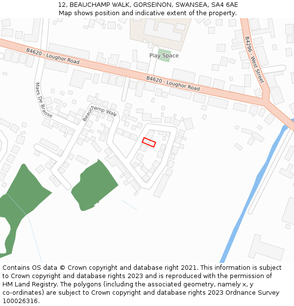 12, BEAUCHAMP WALK, GORSEINON, SWANSEA, SA4 6AE: Location map and indicative extent of plot