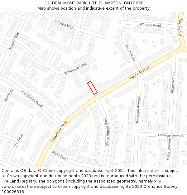 12, BEAUMONT PARK, LITTLEHAMPTON, BN17 6PE: Location map and indicative extent of plot