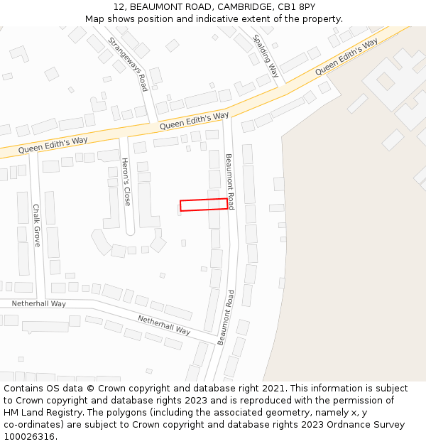 12, BEAUMONT ROAD, CAMBRIDGE, CB1 8PY: Location map and indicative extent of plot