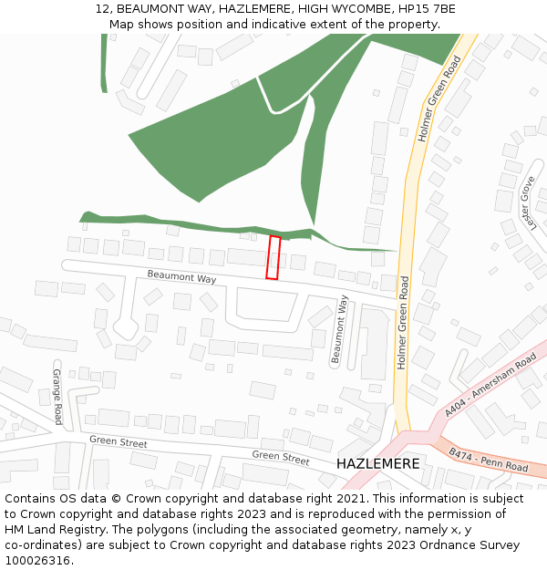 12, BEAUMONT WAY, HAZLEMERE, HIGH WYCOMBE, HP15 7BE: Location map and indicative extent of plot