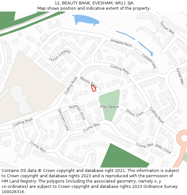 12, BEAUTY BANK, EVESHAM, WR11 3JA: Location map and indicative extent of plot