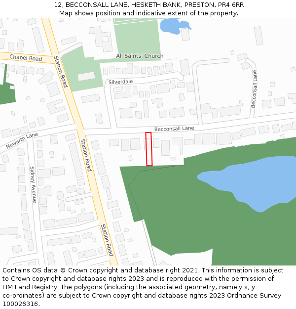 12, BECCONSALL LANE, HESKETH BANK, PRESTON, PR4 6RR: Location map and indicative extent of plot