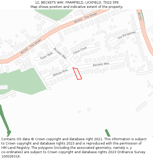 12, BECKETS WAY, FRAMFIELD, UCKFIELD, TN22 5PE: Location map and indicative extent of plot