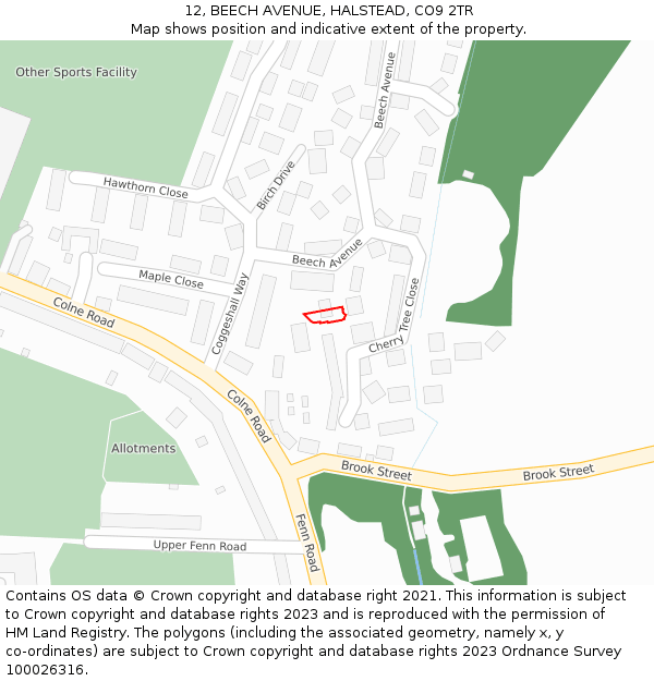 12, BEECH AVENUE, HALSTEAD, CO9 2TR: Location map and indicative extent of plot