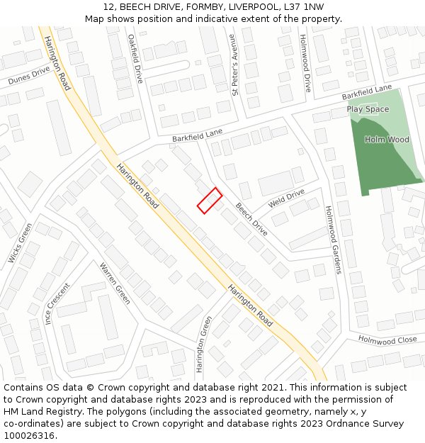 12, BEECH DRIVE, FORMBY, LIVERPOOL, L37 1NW: Location map and indicative extent of plot