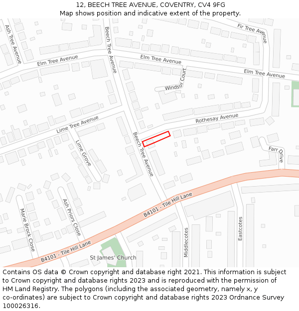12, BEECH TREE AVENUE, COVENTRY, CV4 9FG: Location map and indicative extent of plot