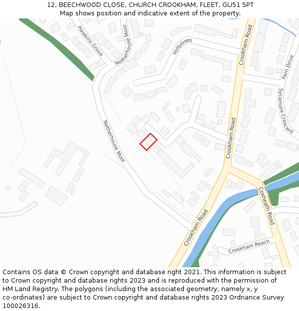 12, BEECHWOOD CLOSE, CHURCH CROOKHAM, FLEET, GU51 5PT: Location map and indicative extent of plot