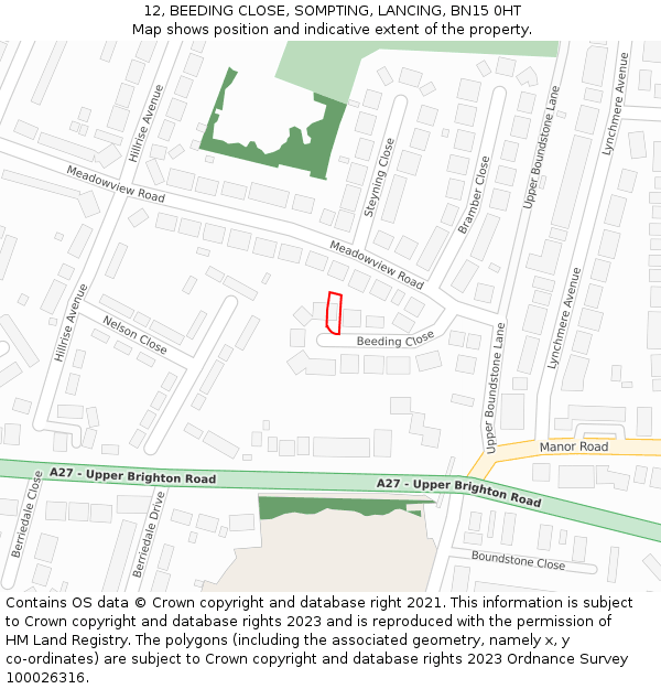 12, BEEDING CLOSE, SOMPTING, LANCING, BN15 0HT: Location map and indicative extent of plot