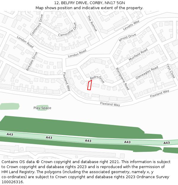 12, BELFRY DRIVE, CORBY, NN17 5GN: Location map and indicative extent of plot