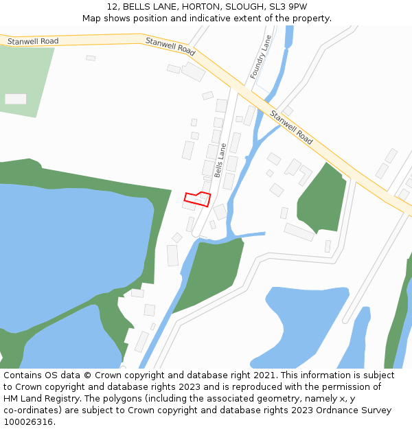 12, BELLS LANE, HORTON, SLOUGH, SL3 9PW: Location map and indicative extent of plot