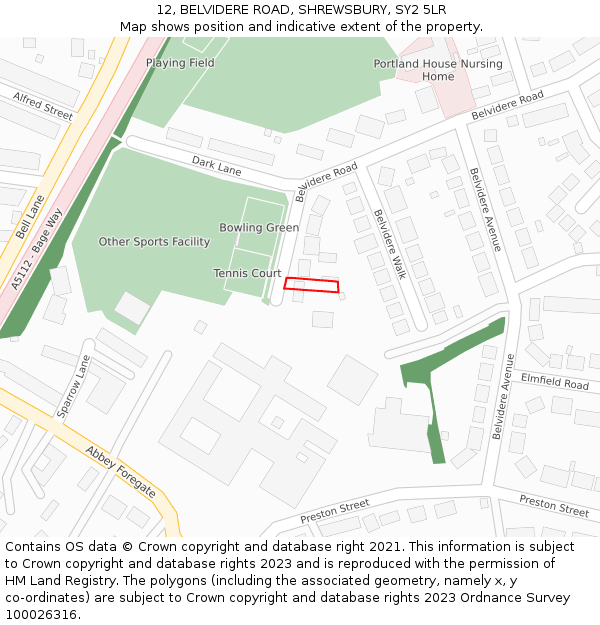 12, BELVIDERE ROAD, SHREWSBURY, SY2 5LR: Location map and indicative extent of plot