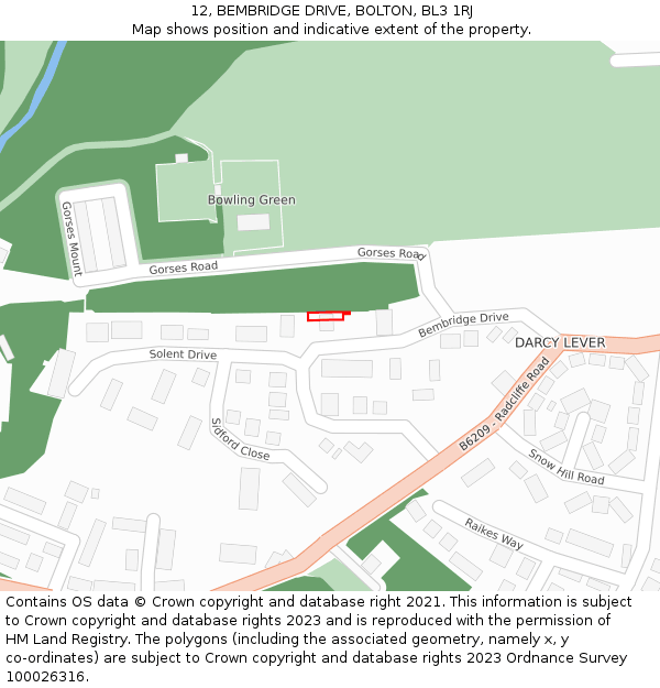 12, BEMBRIDGE DRIVE, BOLTON, BL3 1RJ: Location map and indicative extent of plot