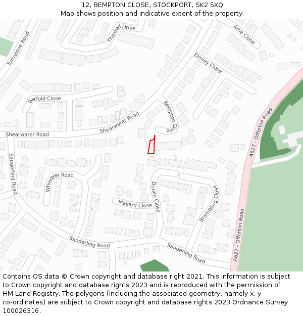 12, BEMPTON CLOSE, STOCKPORT, SK2 5XQ: Location map and indicative extent of plot