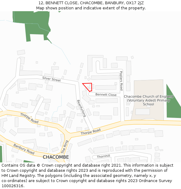 12, BENNETT CLOSE, CHACOMBE, BANBURY, OX17 2JZ: Location map and indicative extent of plot