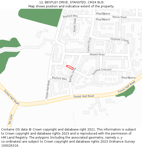 12, BENTLEY DRIVE, STANSTED, CM24 8US: Location map and indicative extent of plot