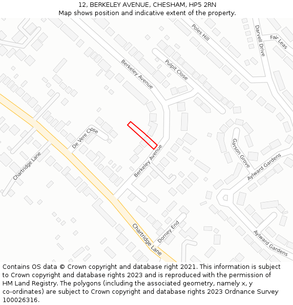 12, BERKELEY AVENUE, CHESHAM, HP5 2RN: Location map and indicative extent of plot
