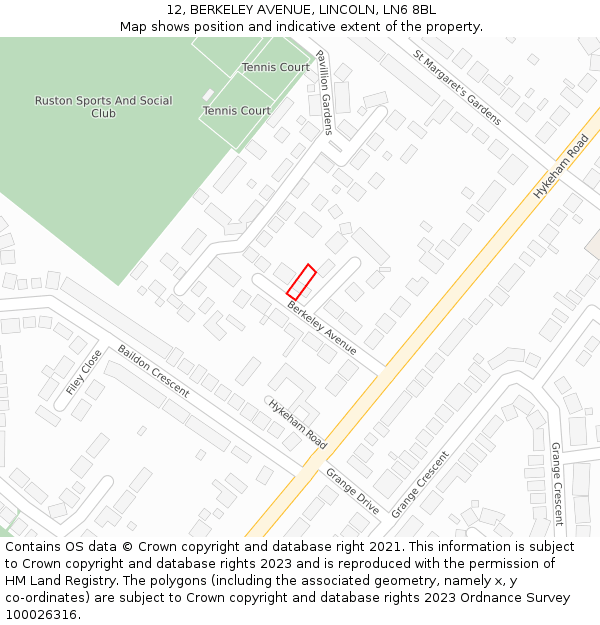 12, BERKELEY AVENUE, LINCOLN, LN6 8BL: Location map and indicative extent of plot