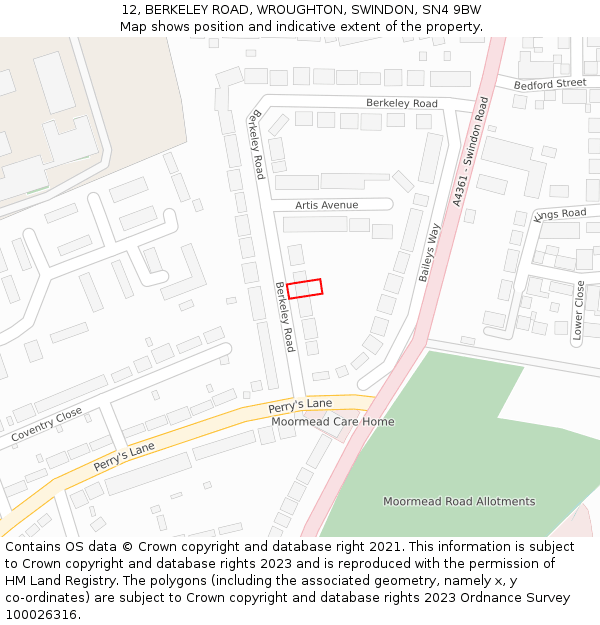 12, BERKELEY ROAD, WROUGHTON, SWINDON, SN4 9BW: Location map and indicative extent of plot