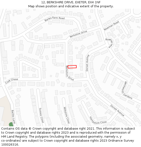 12, BERKSHIRE DRIVE, EXETER, EX4 1NF: Location map and indicative extent of plot