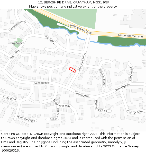 12, BERKSHIRE DRIVE, GRANTHAM, NG31 9GF: Location map and indicative extent of plot