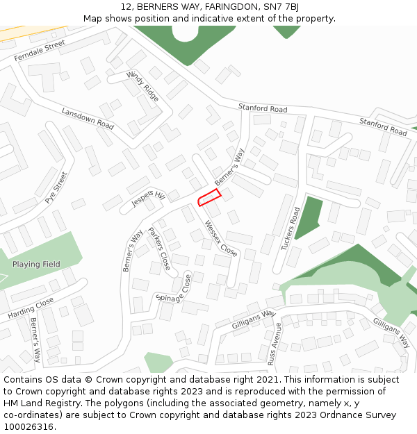 12, BERNERS WAY, FARINGDON, SN7 7BJ: Location map and indicative extent of plot