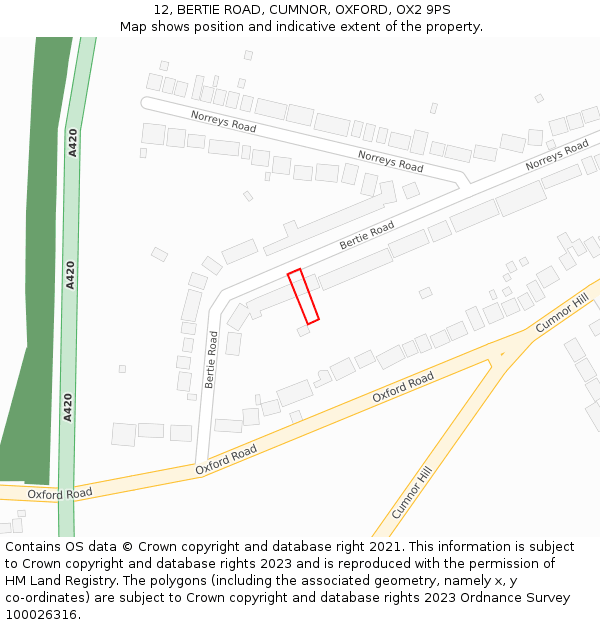 12, BERTIE ROAD, CUMNOR, OXFORD, OX2 9PS: Location map and indicative extent of plot