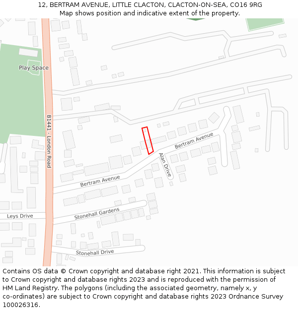 12, BERTRAM AVENUE, LITTLE CLACTON, CLACTON-ON-SEA, CO16 9RG: Location map and indicative extent of plot