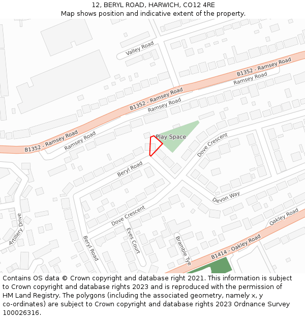 12, BERYL ROAD, HARWICH, CO12 4RE: Location map and indicative extent of plot