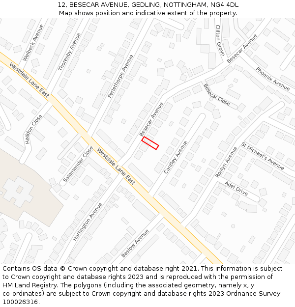 12, BESECAR AVENUE, GEDLING, NOTTINGHAM, NG4 4DL: Location map and indicative extent of plot