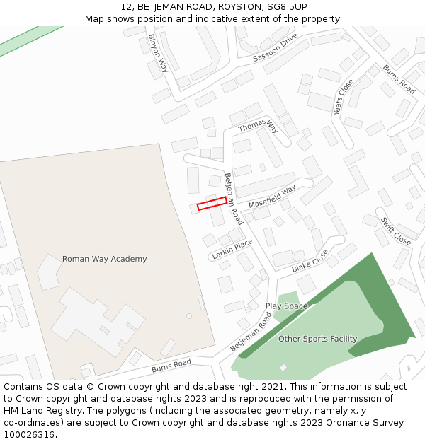 12, BETJEMAN ROAD, ROYSTON, SG8 5UP: Location map and indicative extent of plot