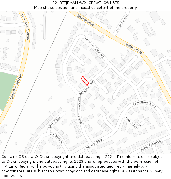 12, BETJEMAN WAY, CREWE, CW1 5FS: Location map and indicative extent of plot