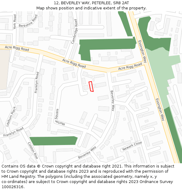 12, BEVERLEY WAY, PETERLEE, SR8 2AT: Location map and indicative extent of plot