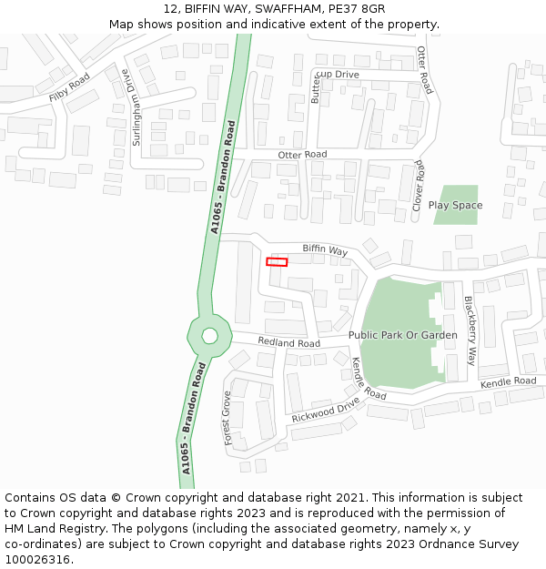 12, BIFFIN WAY, SWAFFHAM, PE37 8GR: Location map and indicative extent of plot