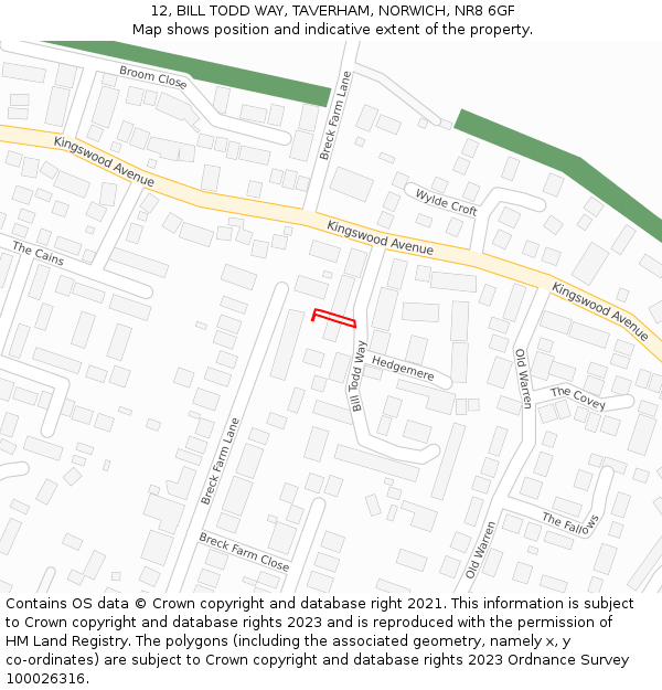 12, BILL TODD WAY, TAVERHAM, NORWICH, NR8 6GF: Location map and indicative extent of plot