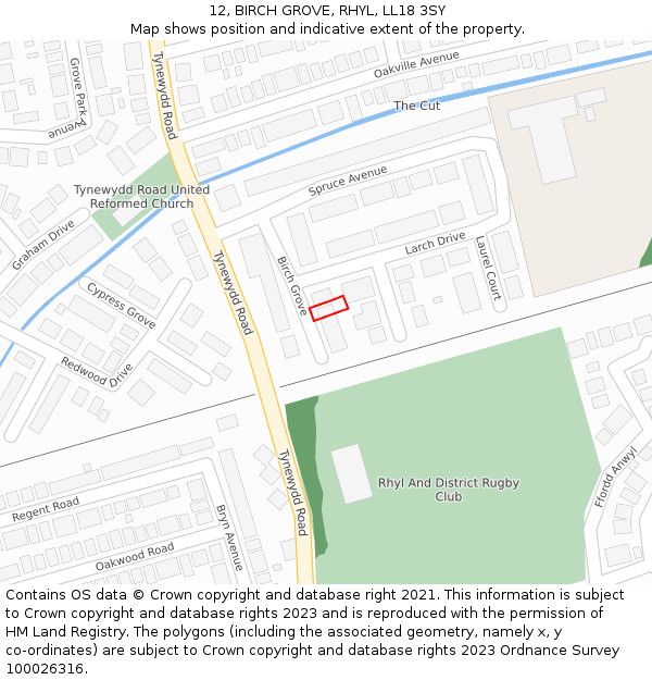 12, BIRCH GROVE, RHYL, LL18 3SY: Location map and indicative extent of plot