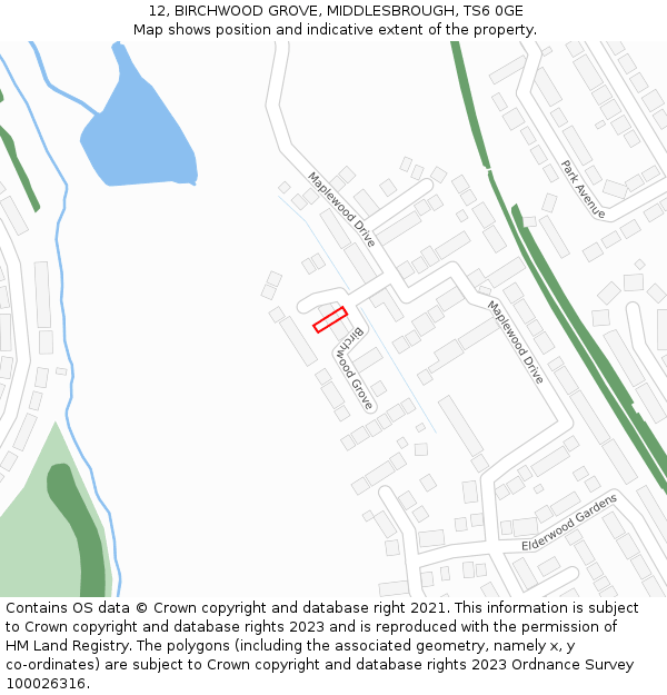 12, BIRCHWOOD GROVE, MIDDLESBROUGH, TS6 0GE: Location map and indicative extent of plot