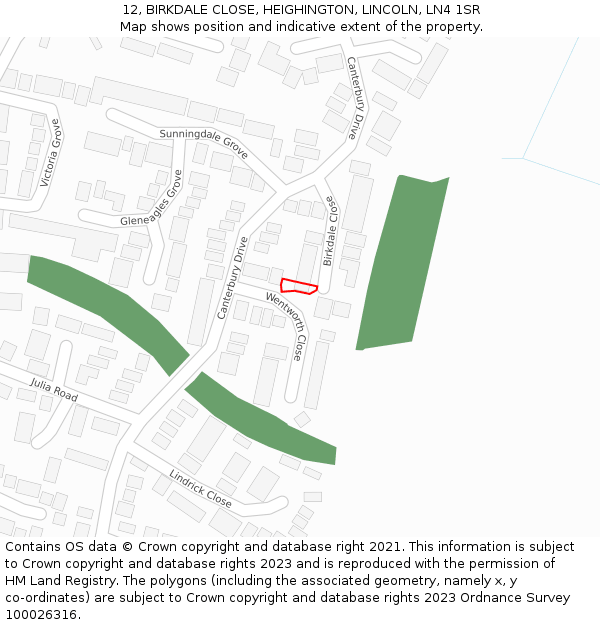 12, BIRKDALE CLOSE, HEIGHINGTON, LINCOLN, LN4 1SR: Location map and indicative extent of plot